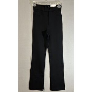 Astradivarius High Waist‎ Flare Pants Split Hem Size XS Black Stretch Preppy
